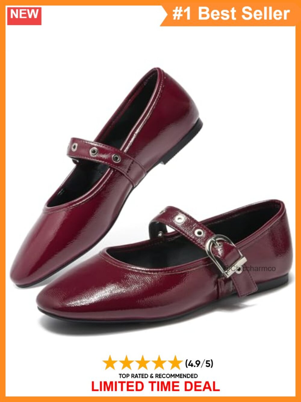 Women's Mary Jane Ballet Flats Faux Leather Buckle Strap Round Toe Dressy